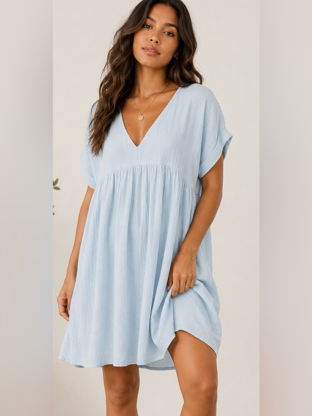 Story Baby Blue Gauze Babydoll Mini Dress‎ Oversized Cottagecore Boho Medium